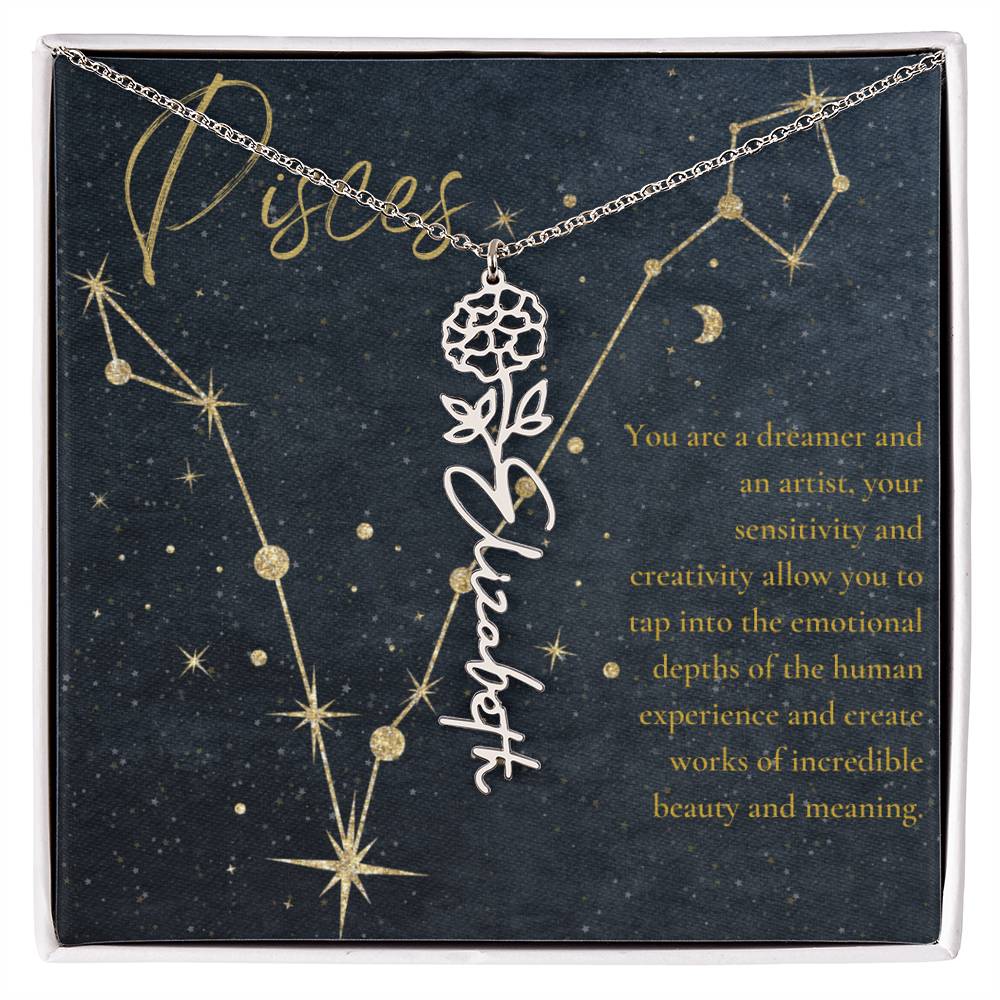Pisces Zodiac Birth Flower Name Necklace