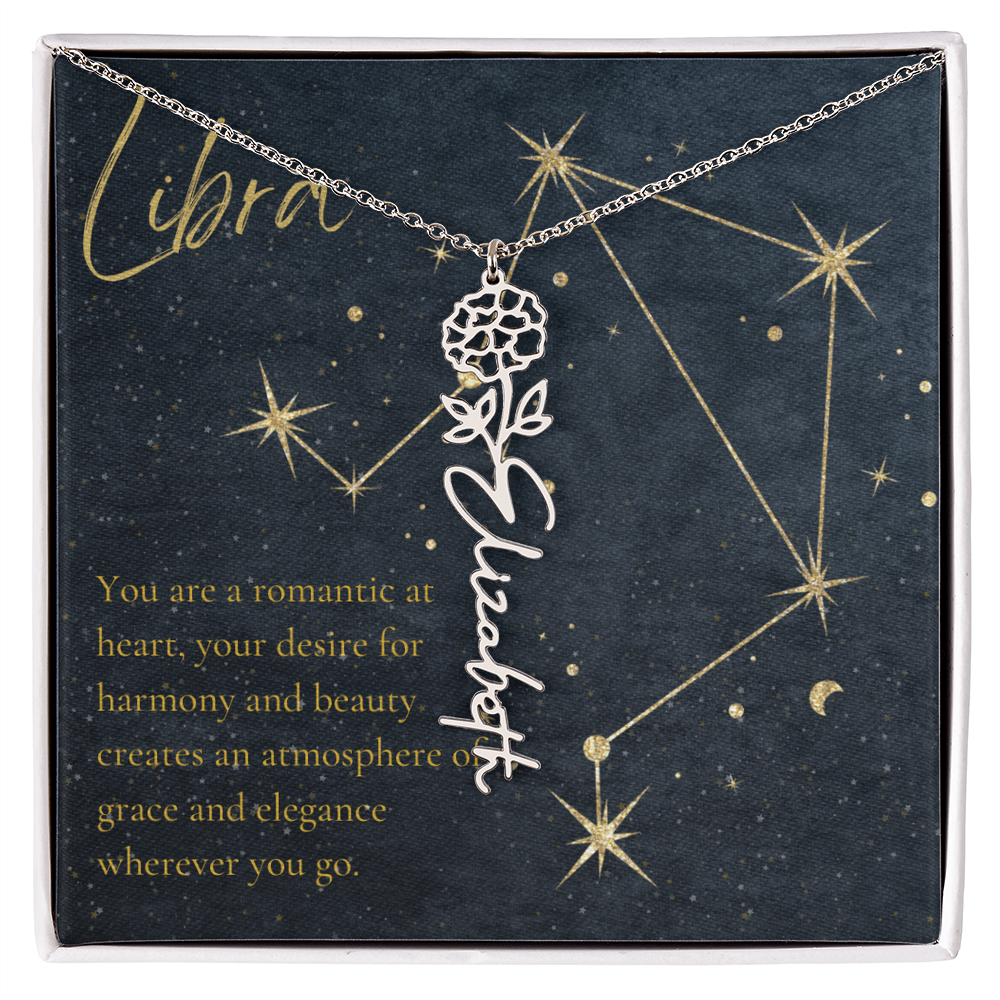 Libra Zodiac Birth Flower Name Necklace
