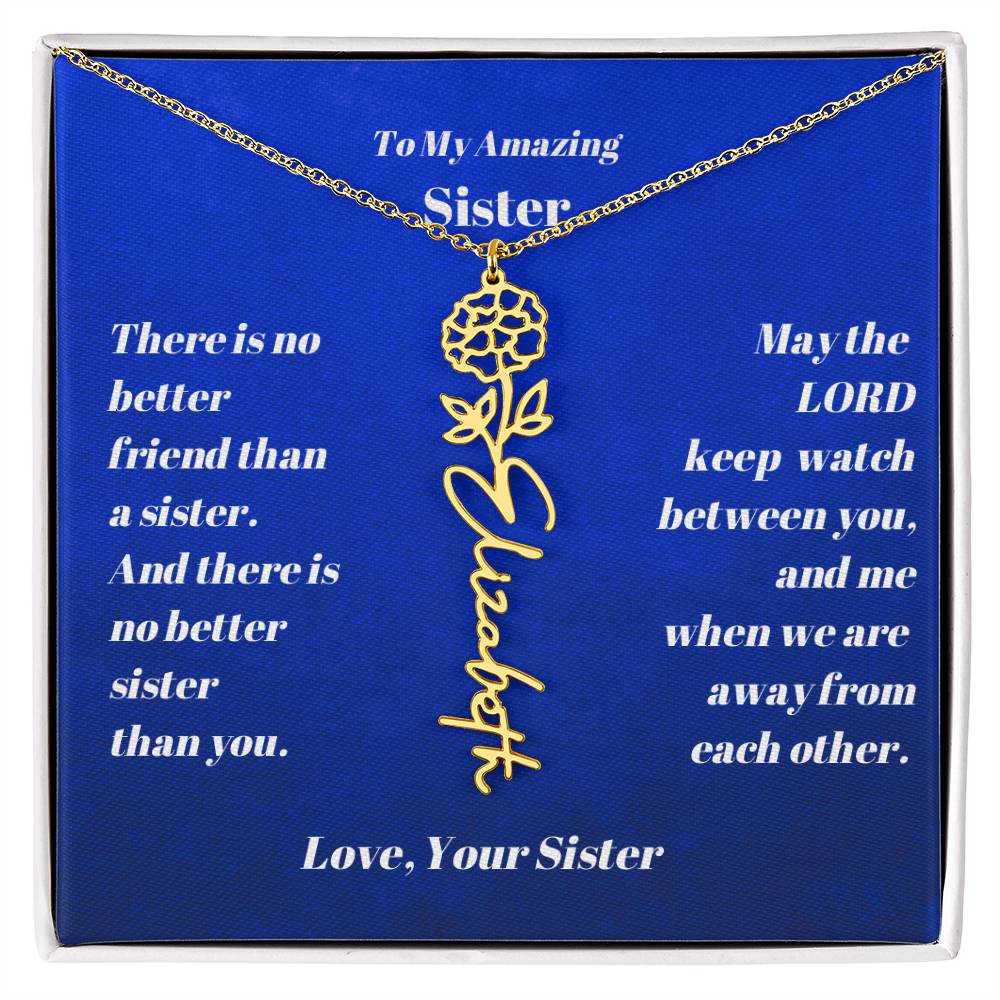 Sister Personalized Birth Flower Name Necklace Gift-[Heartfelt Family Gift]