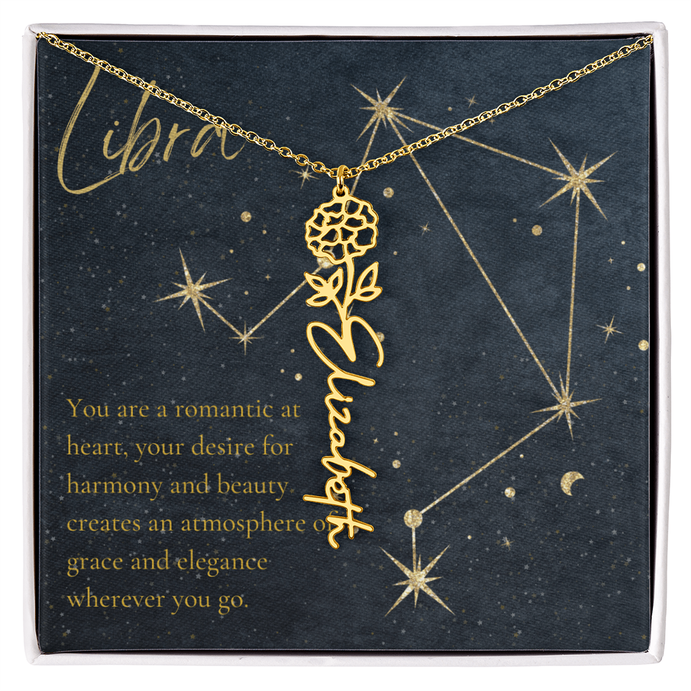 Libra Zodiac Birth Flower Name Necklace