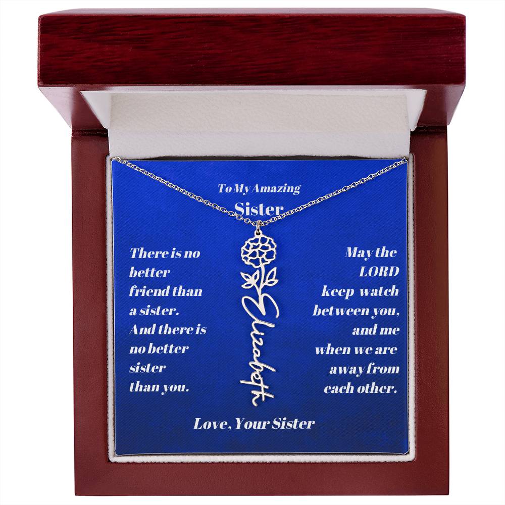 Sister Personalized Birth Flower Name Necklace Gift-[Heartfelt Family Gift]