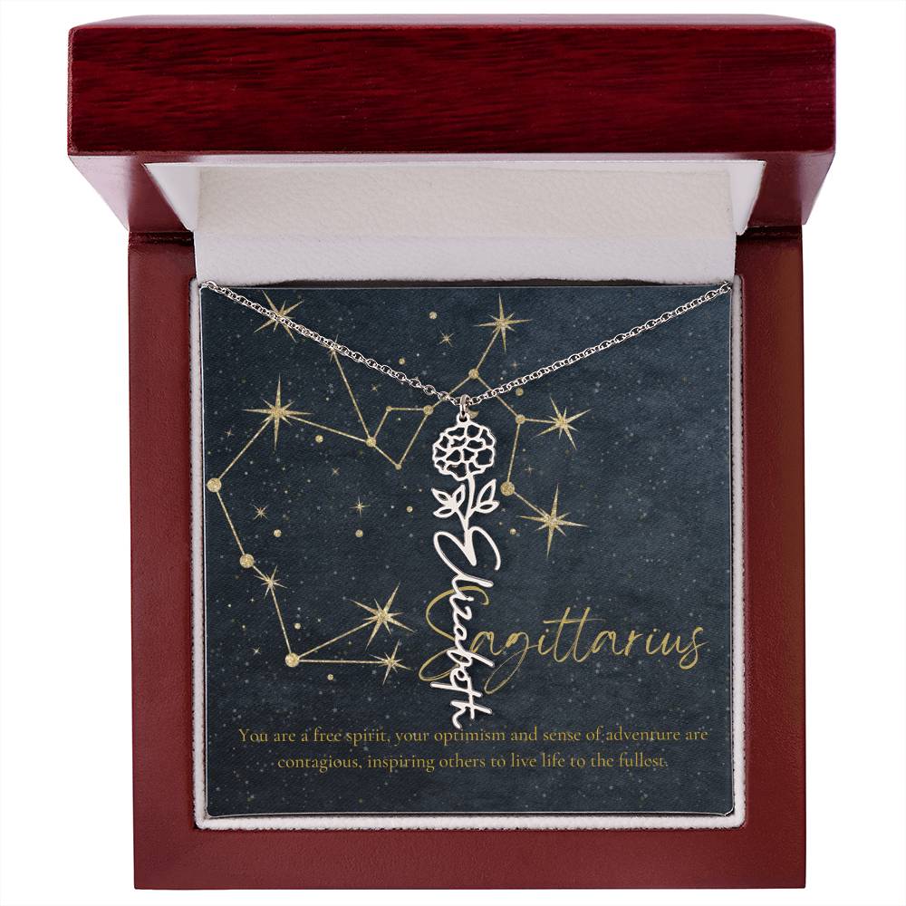 Sagittarius  Zodiac Birth Flower Name Necklace