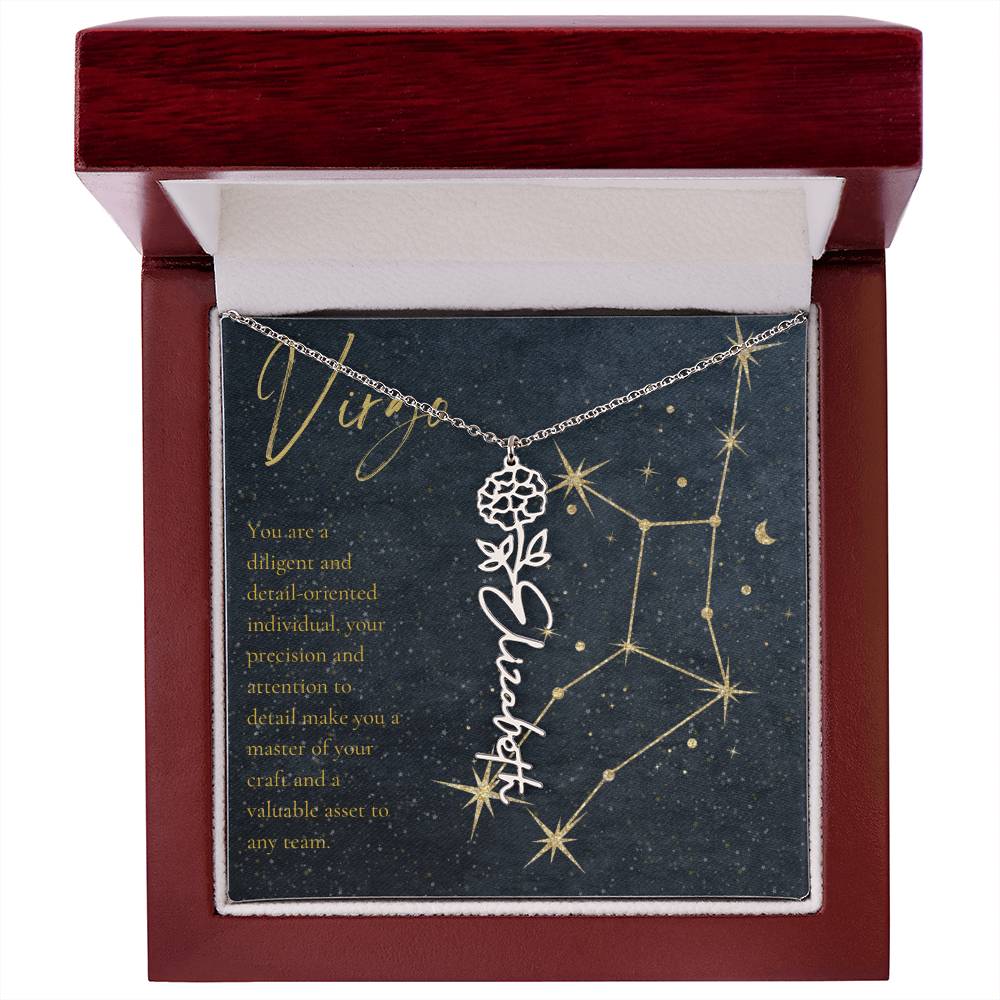 Virgo Zodiac Birth Flower Name Necklace