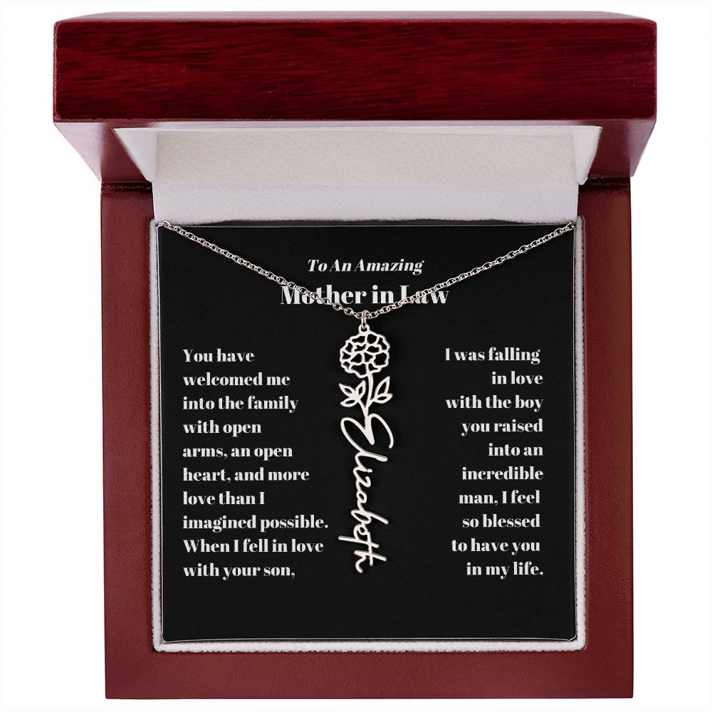 Mother in Law Personalized Birth flower Name Necklace-[Heartfelt Family Gift]