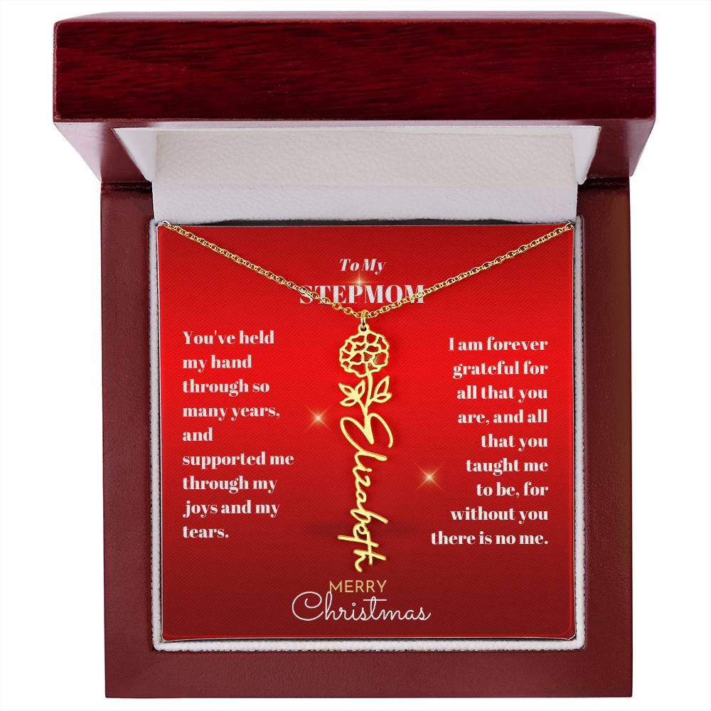 Merry Christmas Stepmother Personalized Name Birth Flower Necklace-[Heartfelt Family Gift]