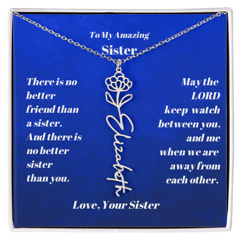 Sister Personalized Birth Flower Name Necklace Gift-[Heartfelt Family Gift]