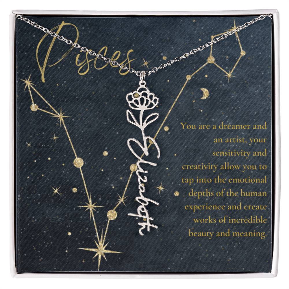 Pisces Zodiac Birth Flower Name Necklace