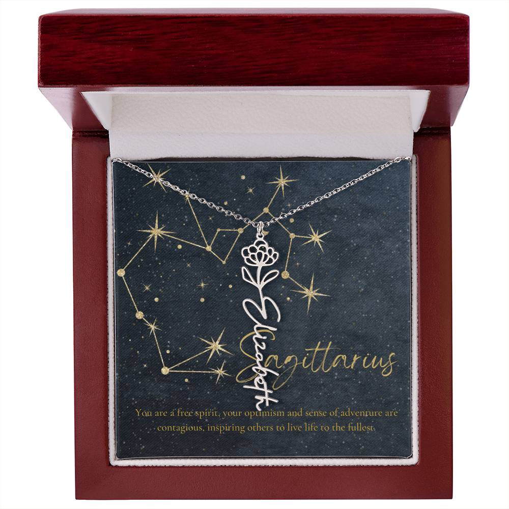 Sagittarius  Zodiac Birth Flower Name Necklace