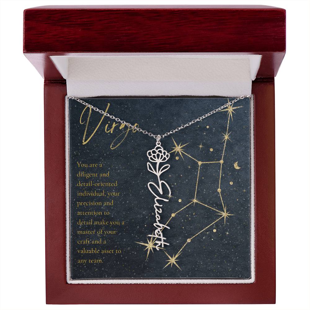 Virgo Zodiac Birth Flower Name Necklace