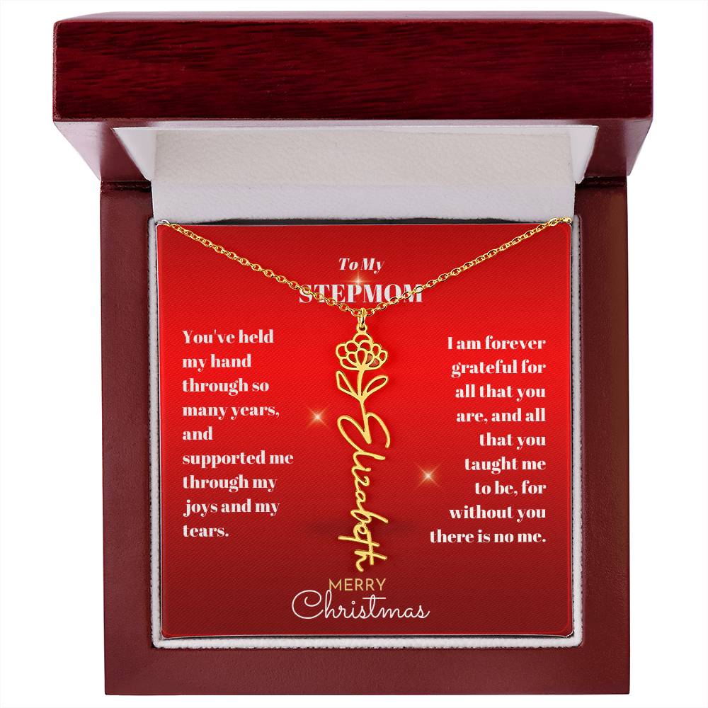 Merry Christmas Stepmother Personalized Name Birth Flower Necklace-[Heartfelt Family Gift]