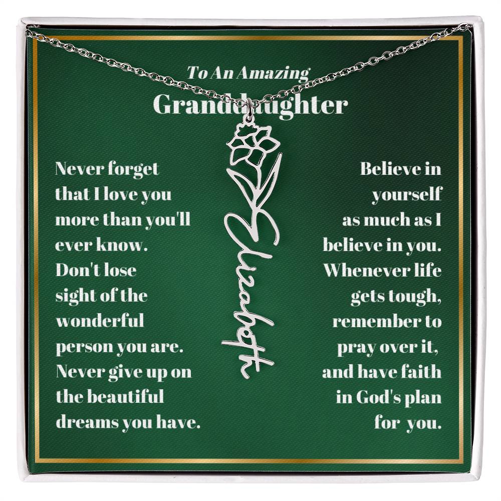 Granddaughter Personalized Name Birth Flower Necklace Gift-[Heartfelt Family Gift]