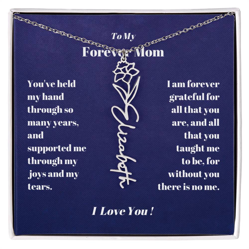 To My Forever Mom  Personalized Birth Flower Name Necklace Gift for Stepmom Foster Mother-[Heartfelt Family Gift]