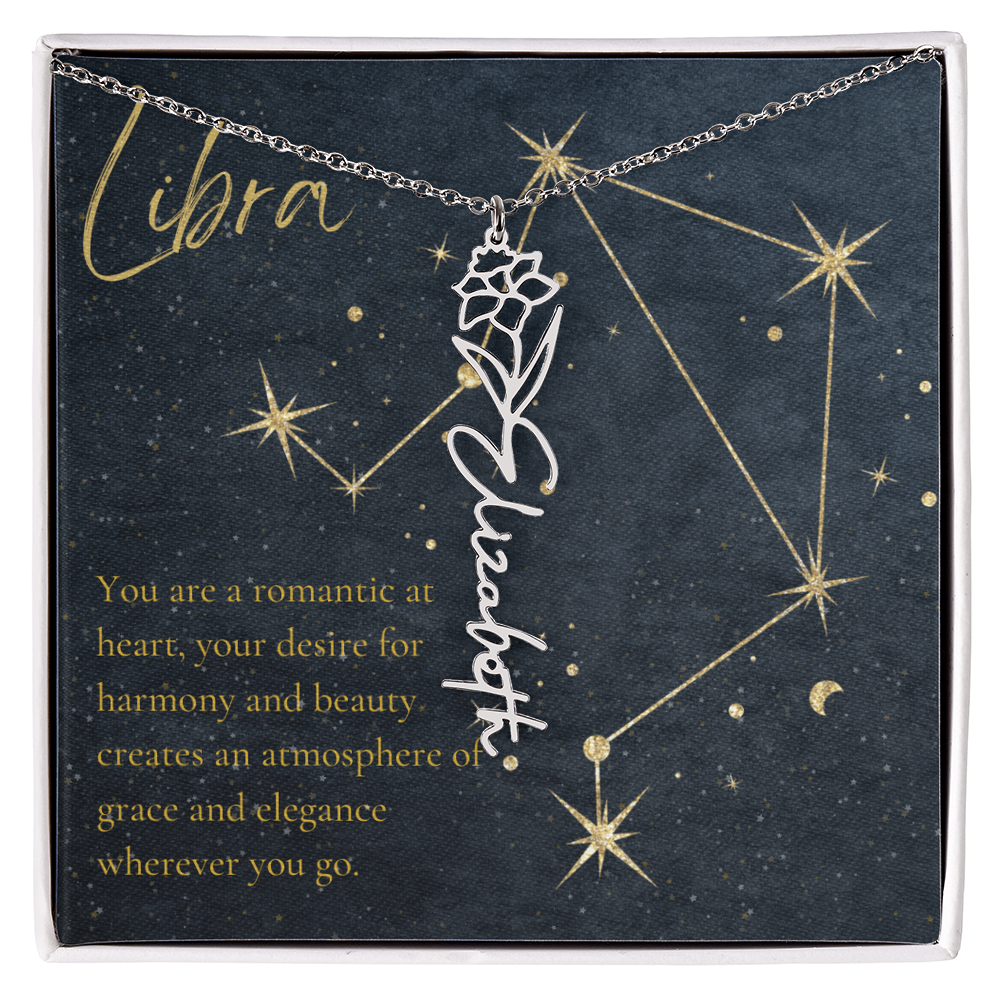 Libra Zodiac Birth Flower Name Necklace