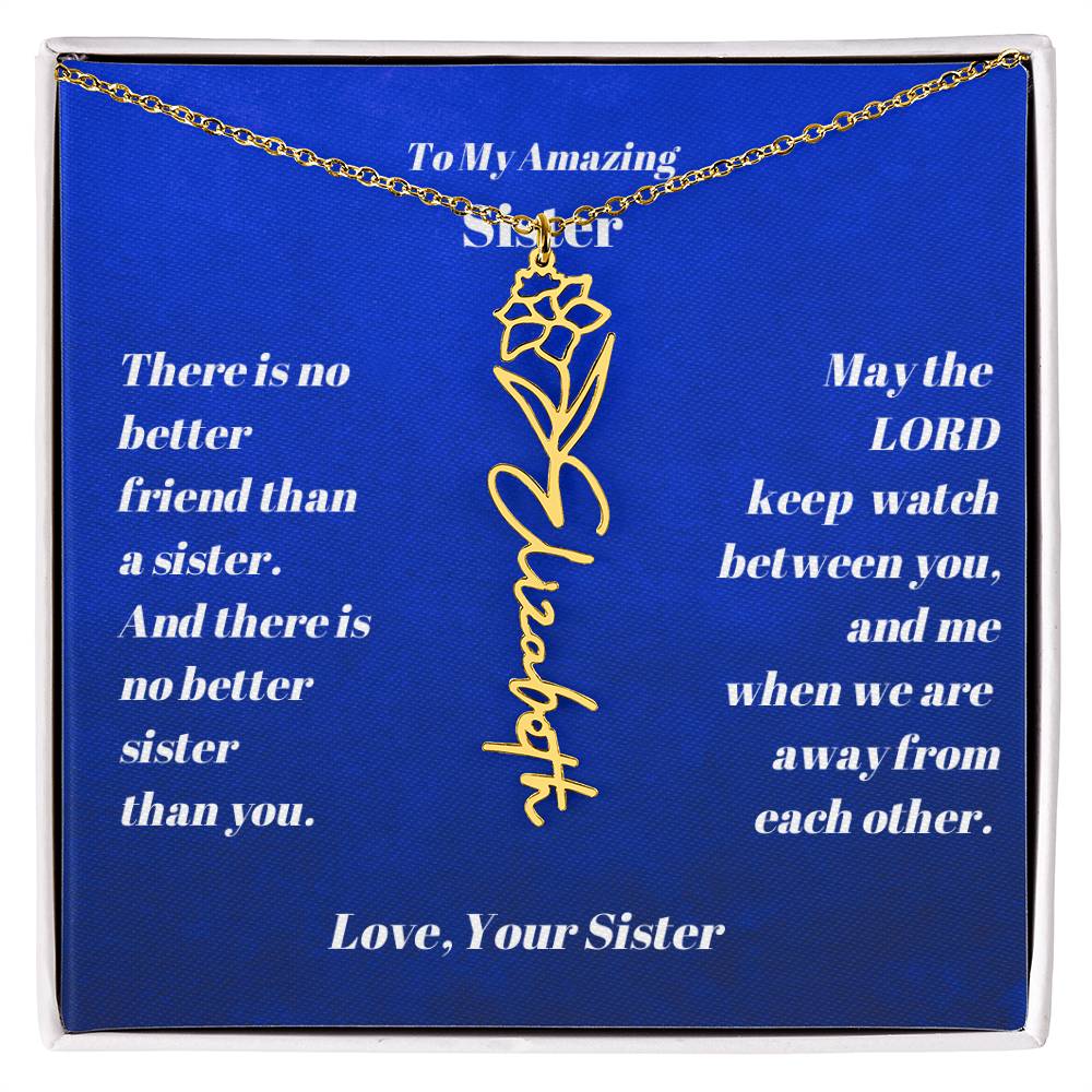 Sister Personalized Birth Flower Name Necklace Gift-[Heartfelt Family Gift]