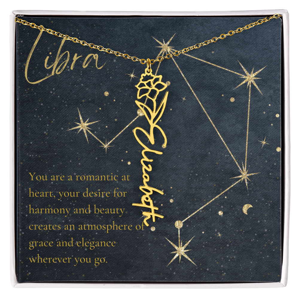 Libra Zodiac Birth Flower Name Necklace
