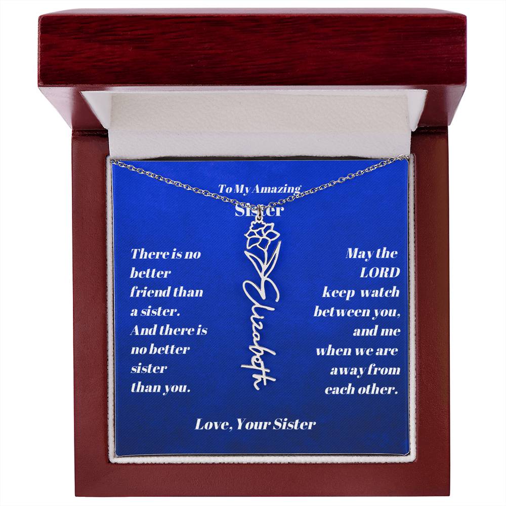 Sister Personalized Birth Flower Name Necklace Gift-[Heartfelt Family Gift]
