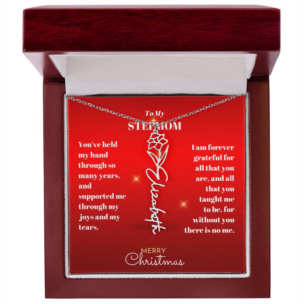 Merry Christmas Stepmother Personalized Name Birth Flower Necklace-[Heartfelt Family Gift]