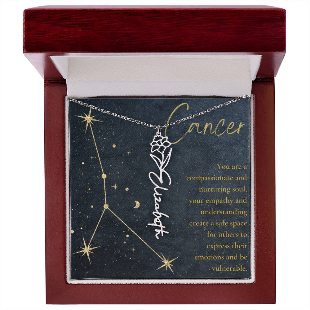 Cancer Zodiac Birth Flower Name Necklace