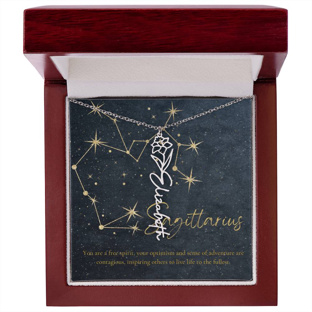 Sagittarius  Zodiac Birth Flower Name Necklace