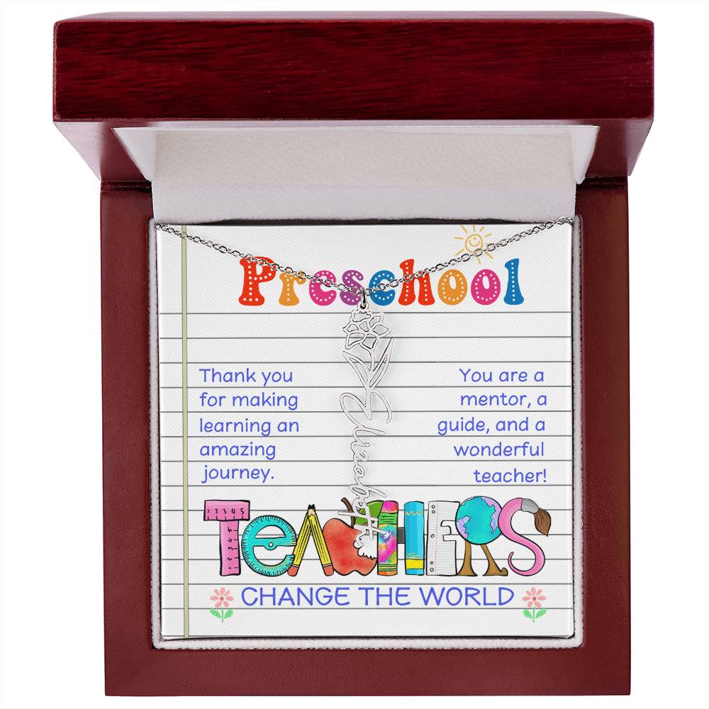 Preschool Teacher Birth Flower Name Necklace Gift