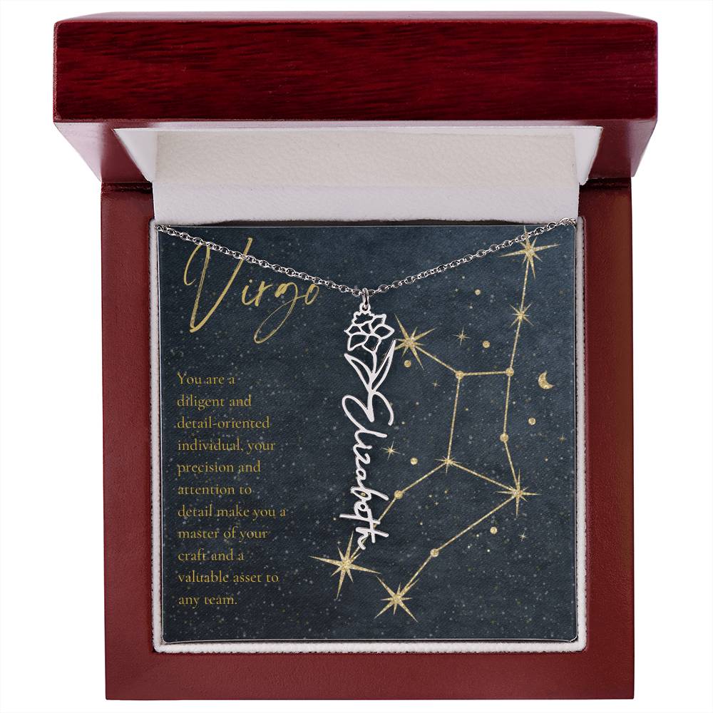 Virgo Zodiac Birth Flower Name Necklace
