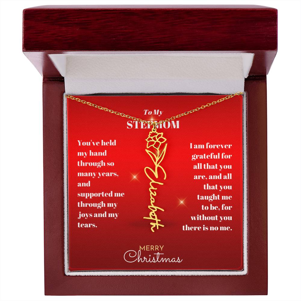 Merry Christmas Stepmother Personalized Name Birth Flower Necklace-[Heartfelt Family Gift]