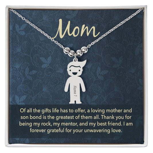 Mom My Rock From Son Engraved Kid's Name Charm Necklace-[Heartfelt Family Gift]