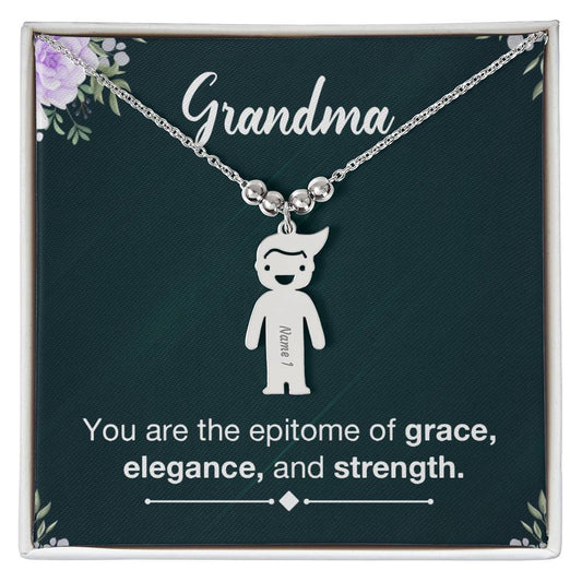 Grandma Grace Elegance Strength Engraved Kids Charm Necklace-[Heartfelt Family Gift]
