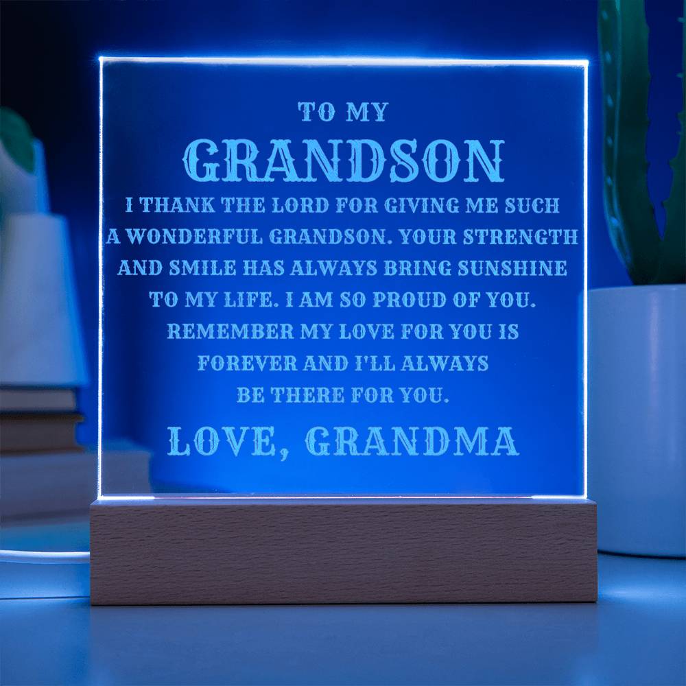 Grandson LED Plaque Engraved by Grandma - Perfect Gift for Any Occasion-[Heartfelt Family Gift]