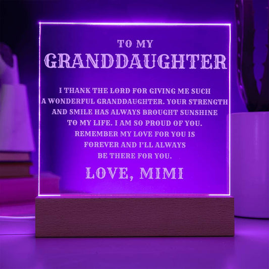 Granddaughter Engraved Light Plaque - Perfect Gift from Mimi  Use Keywords Not Just a List  Personalized Keepsake for Granddaughter-[Heartfelt Family Gift]