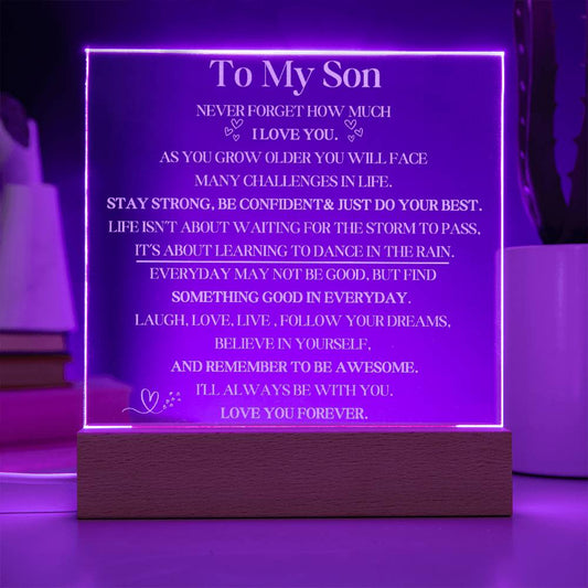 Engraved LED Lighted Plaque Gift for My Son - Personalized Keepsake for Any Occasion-[Heartfelt Family Gift]