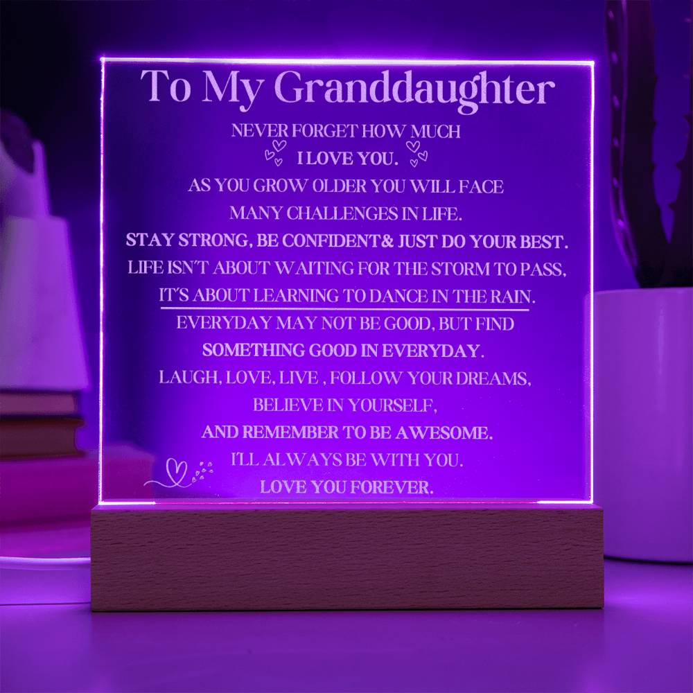 Engraved LED Plaque Gift for Granddaughter - Dance in the Rain with this Beautiful Light-[Heartfelt Family Gift]