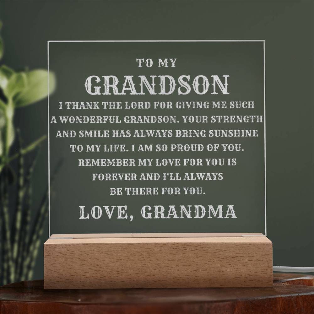 Grandson LED Plaque Engraved by Grandma - Perfect Gift for Any Occasion-[Heartfelt Family Gift]