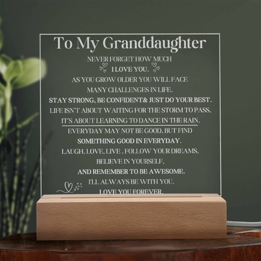 Engraved LED Plaque Gift for Granddaughter - Dance in the Rain with this Beautiful Light-[Heartfelt Family Gift]