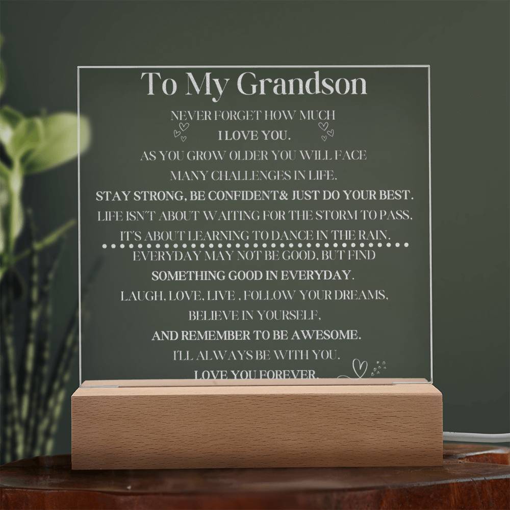 Engraved LED Plaque for Grandson - Illuminated Keepsake Gift-[Heartfelt Family Gift]
