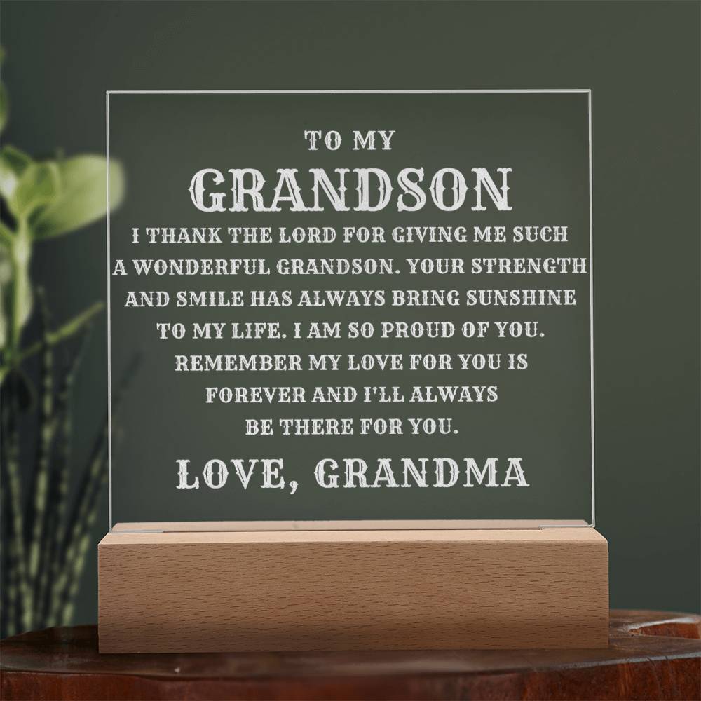 Grandson LED Plaque Engraved by Grandma - Perfect Gift for Any Occasion-[Heartfelt Family Gift]