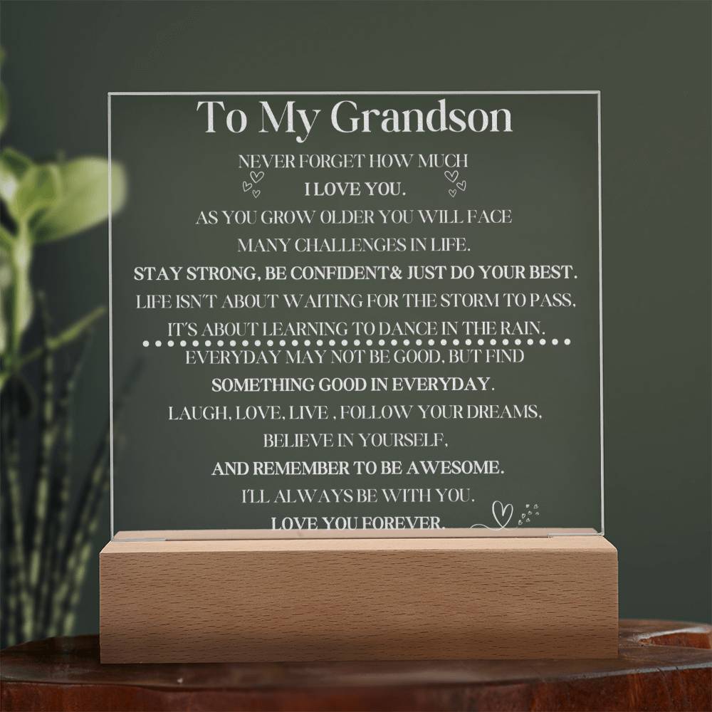 Engraved LED Plaque for Grandson - Illuminated Keepsake Gift-[Heartfelt Family Gift]