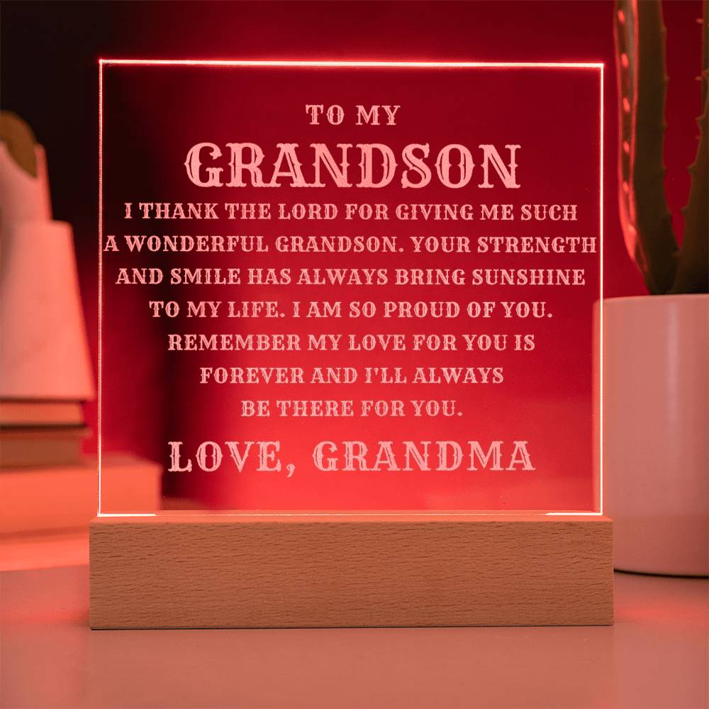 Grandson LED Plaque Engraved by Grandma - Perfect Gift for Any Occasion-[Heartfelt Family Gift]