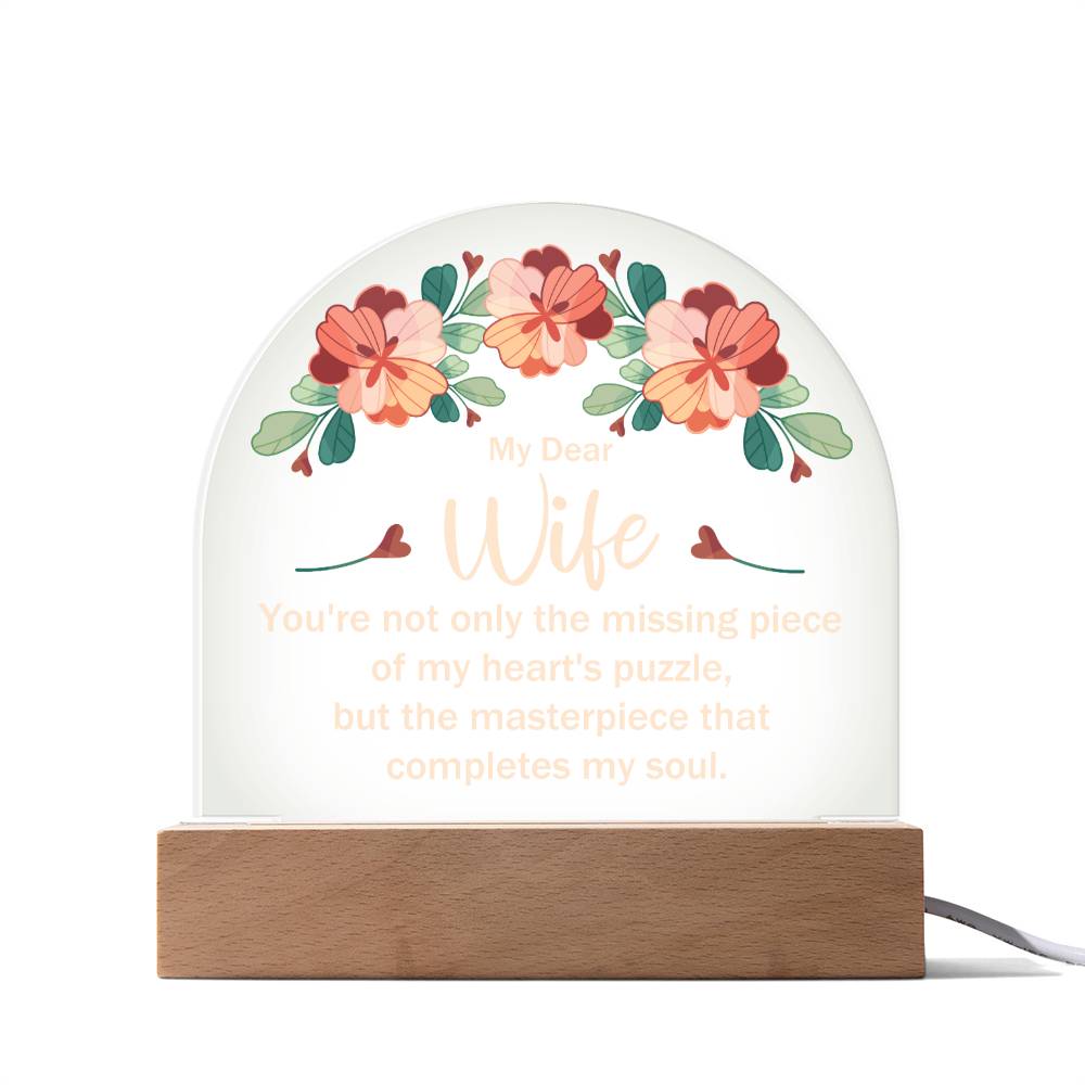 Lighted Dome Plaque Wife Hearts Puzzle Design - Perfect Gift for Your Significant Other-[Heartfelt Family Gift]