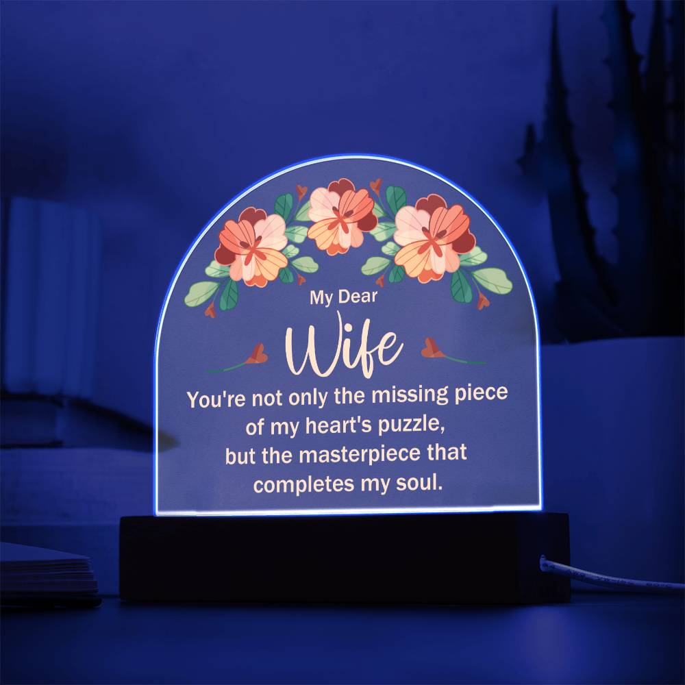 Lighted Dome Plaque Wife Hearts Puzzle Design - Perfect Gift for Your Significant Other-[Heartfelt Family Gift]