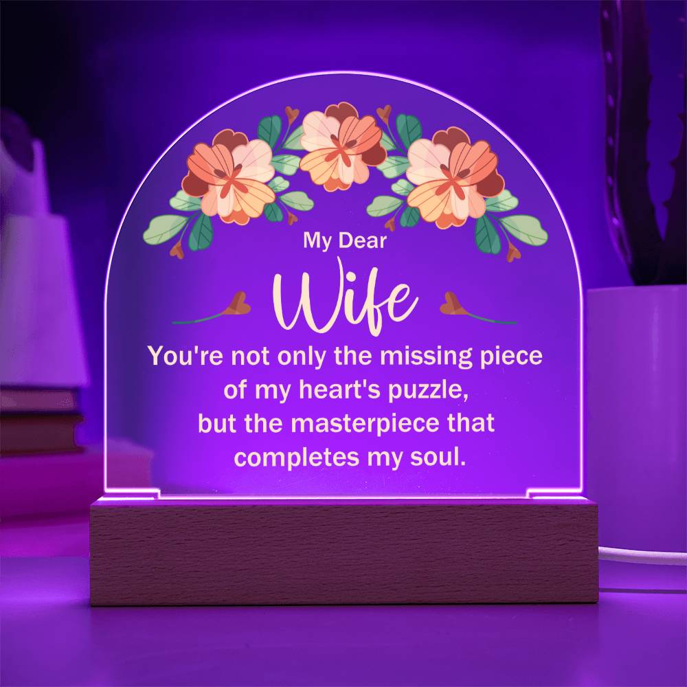 Lighted Dome Plaque Wife Hearts Puzzle Design - Perfect Gift for Your Significant Other-[Heartfelt Family Gift]