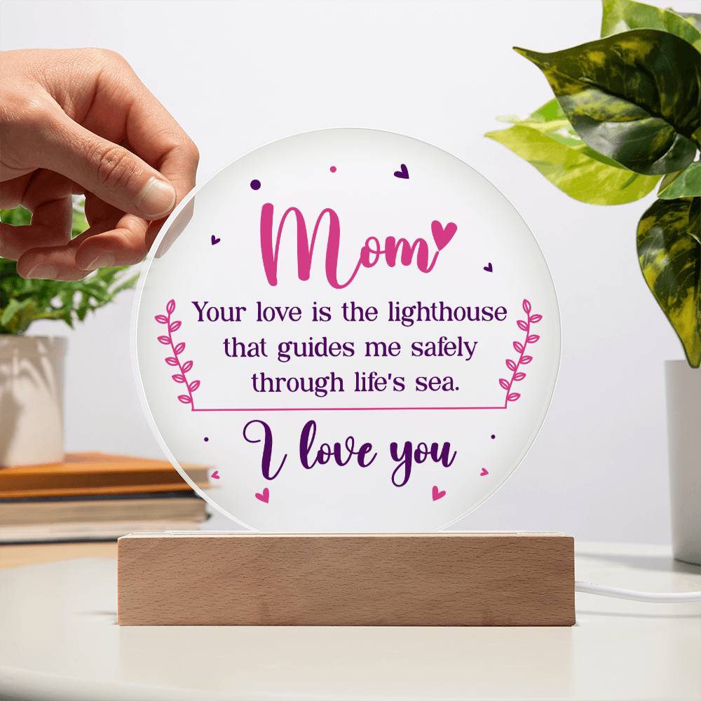 Mom Lighthouse Acrylic Circle Plaque-[Heartfelt Family Gift]