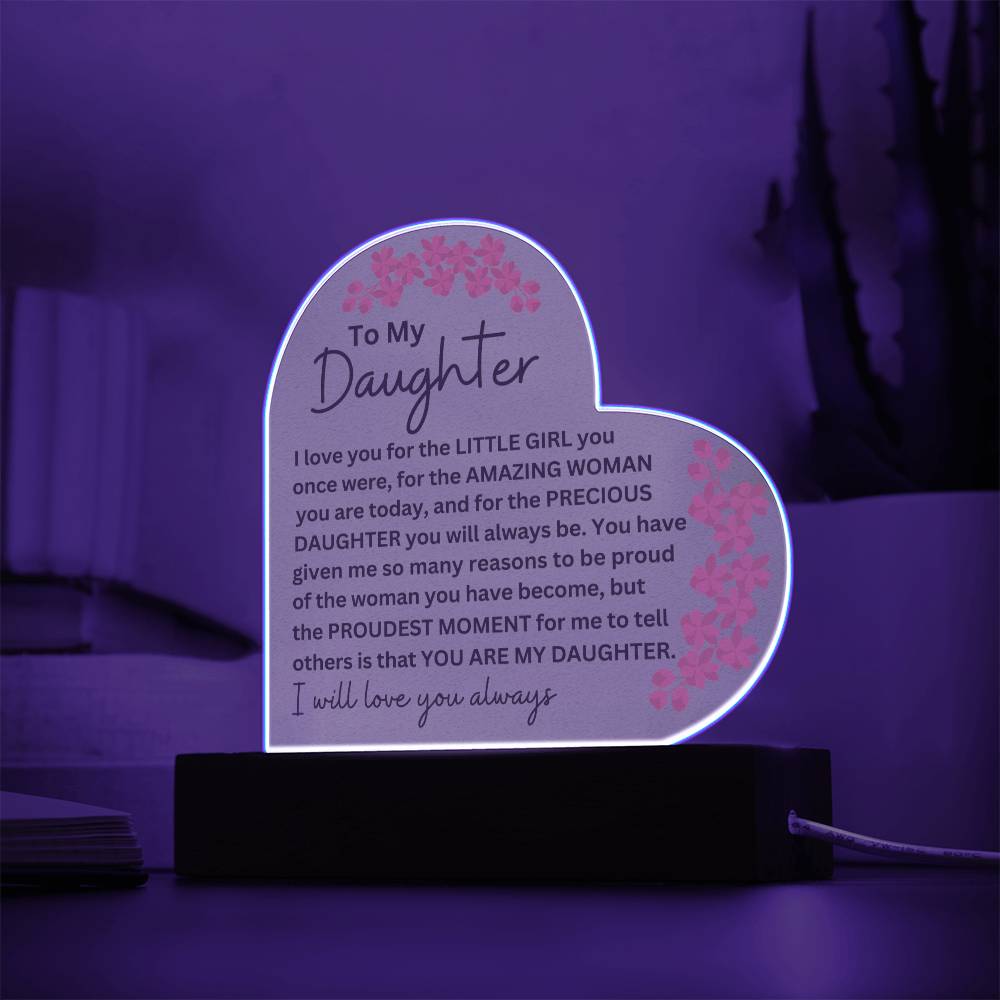 LED Lighted Acrylic Heart Plaque for Daughter - Personalized Gift-[Heartfelt Family Gift]