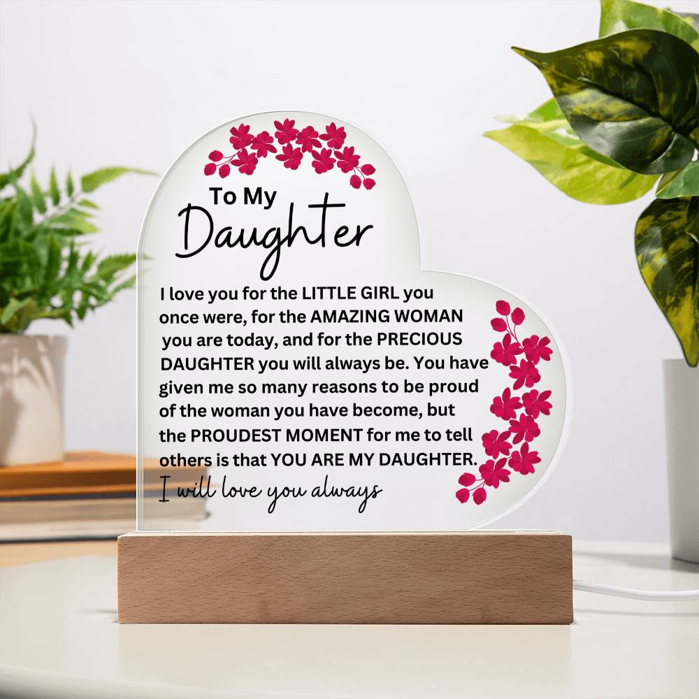 LED Lighted Acrylic Heart Plaque for Daughter - Personalized Gift-[Heartfelt Family Gift]