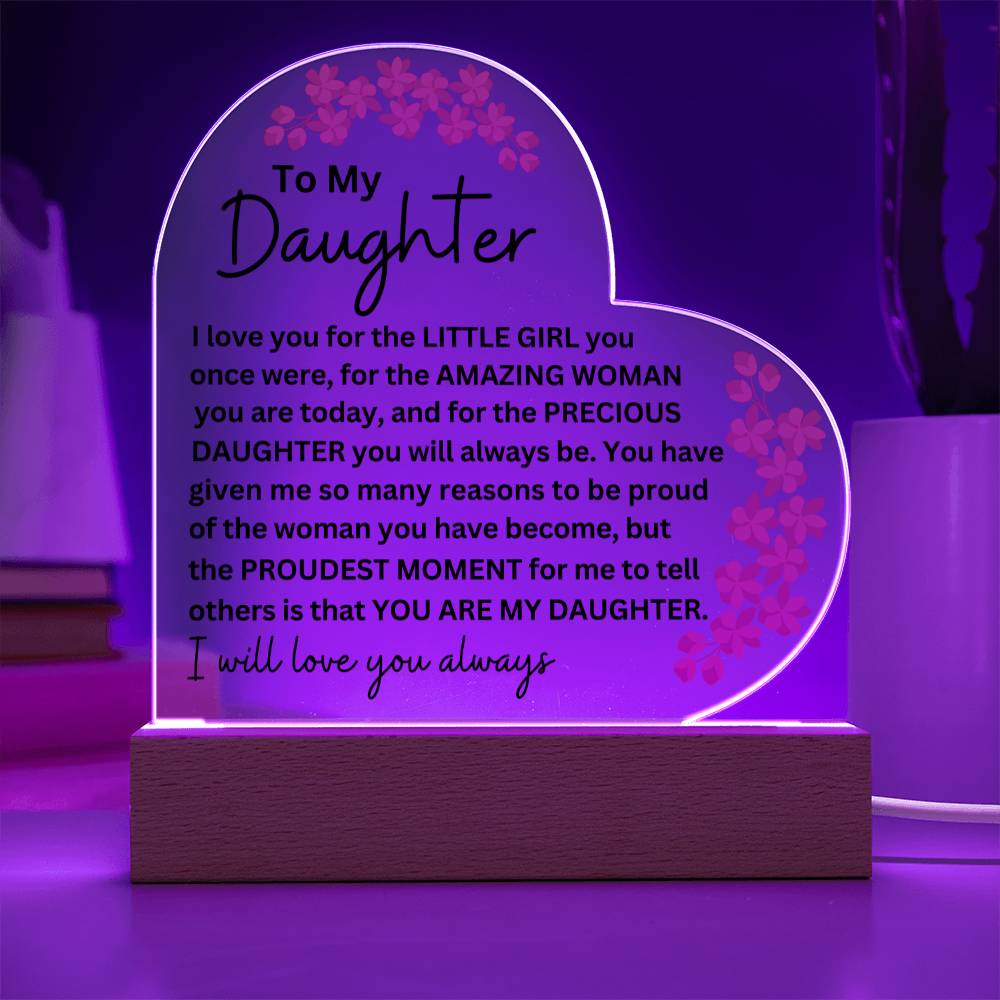 LED Lighted Acrylic Heart Plaque for Daughter - Personalized Gift-[Heartfelt Family Gift]