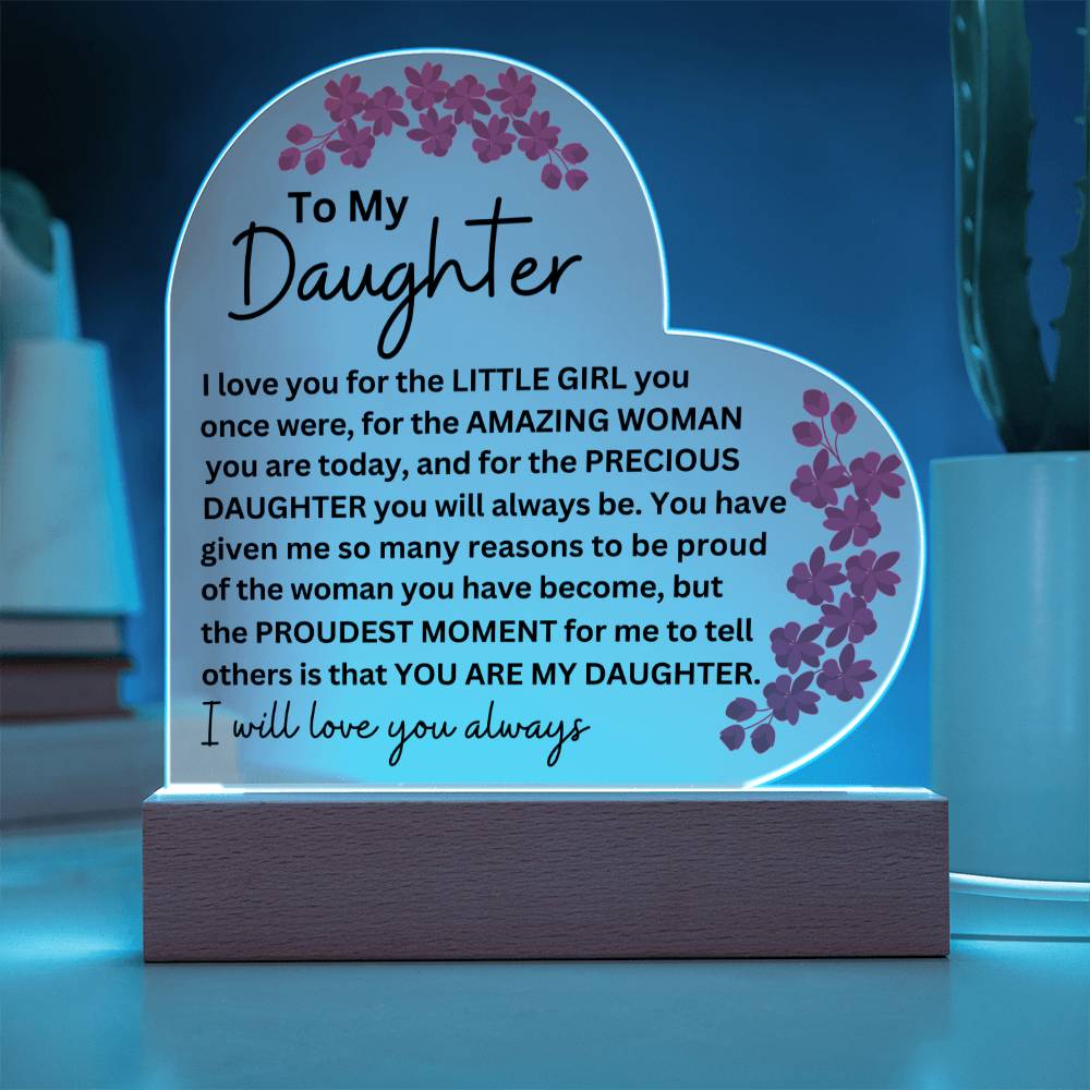 LED Lighted Acrylic Heart Plaque for Daughter - Personalized Gift-[Heartfelt Family Gift]