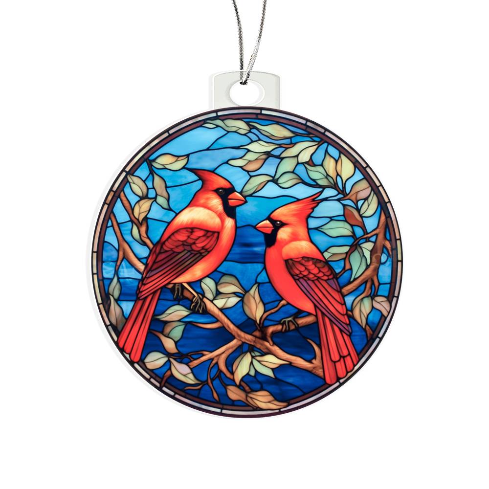 Cardinals Stained Glass Acrylic Ornament-[Heartfelt Family Gift]