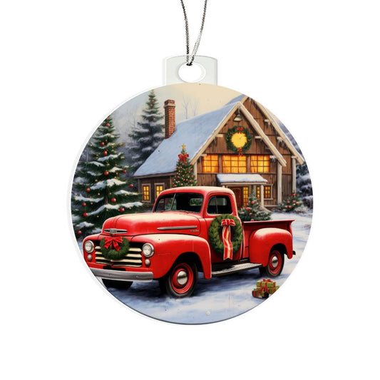 Red Pickup Truck Acrylic Christmas Ornament-[Heartfelt Family Gift]