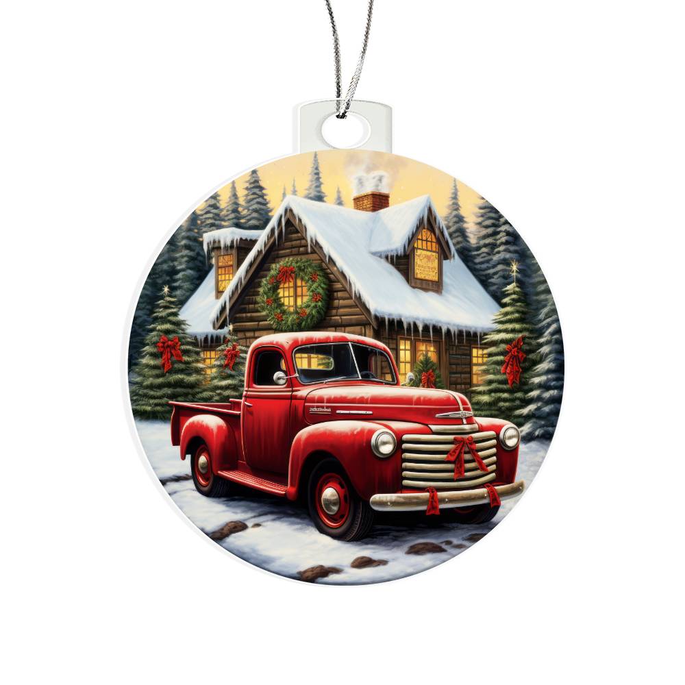 Red Pickup Truck Acrylic Christmas Ornament-[Heartfelt Family Gift]