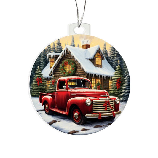 Red Pickup Truck Acrylic Christmas Ornament-[Heartfelt Family Gift]